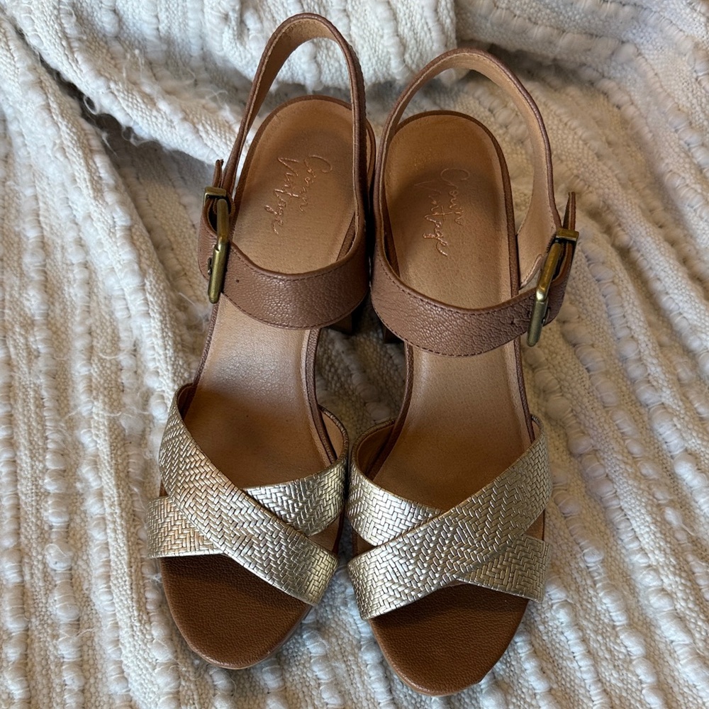 Crown Vintage Brown and Gold Platform Sandals